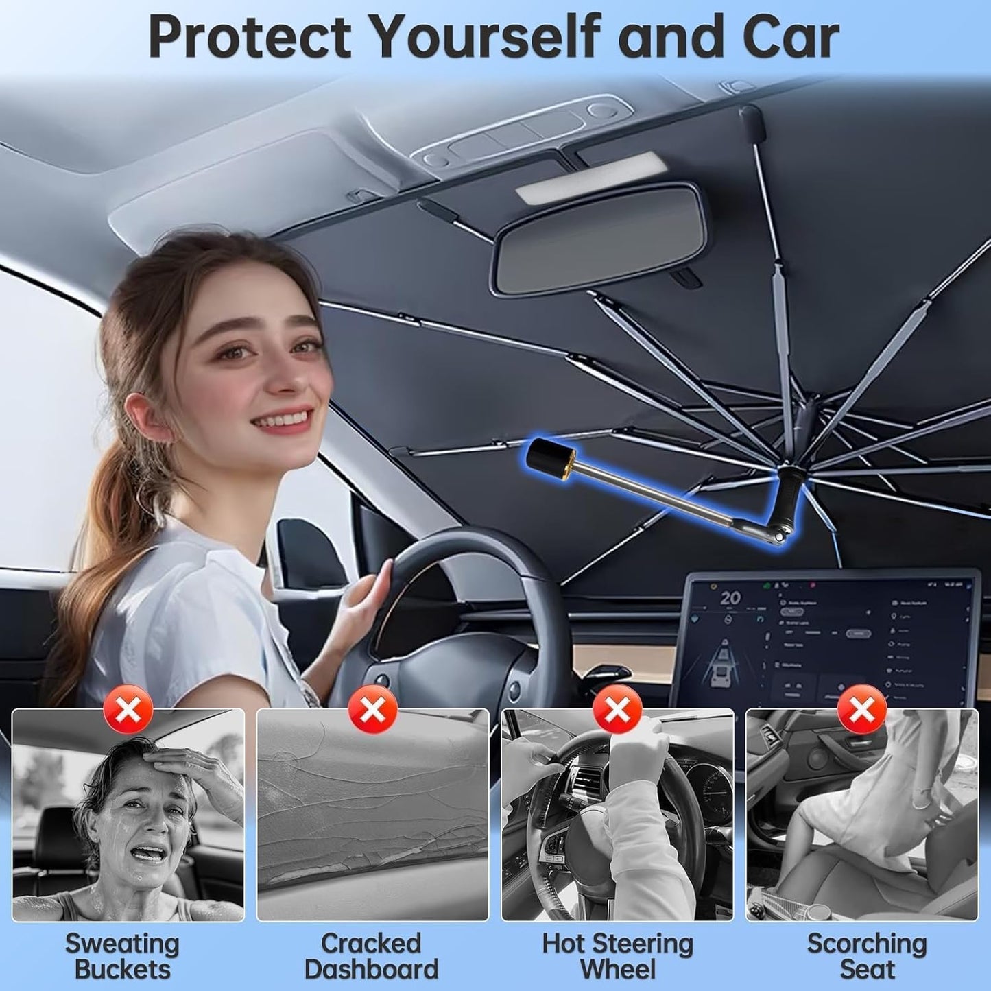 Windshield Sun Shade Umbrella for Ford Escape 2020-2026, Foldable Car Sunshade for Front Window, Highly Reflective Windshield Sun Shield Visor for UV Protection, Keep Car Cool Accessories