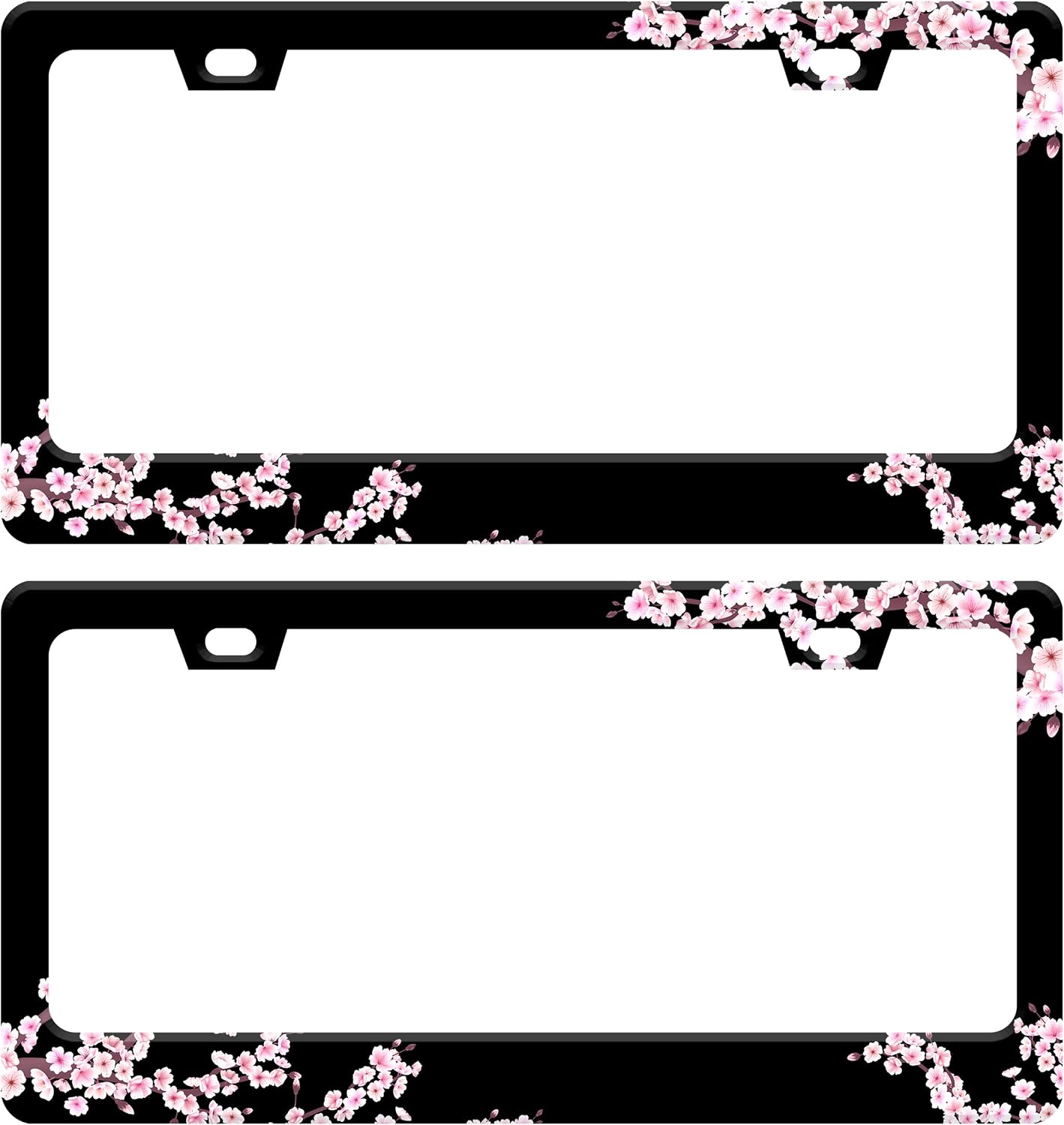 2pcs Cherry Blossoms License Plate Frame Beautiful Pink Flowers License Plate Frames Funny Auto Accessory Bracket Stainless Steel License Plate for Women Men 6x12 Inch