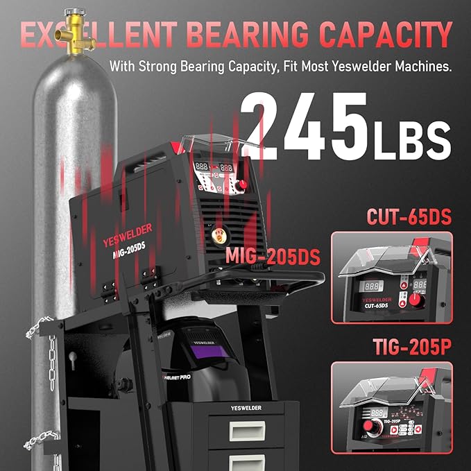 YESWELDER Welding Cart with 4 Drawers for MIG Welder TIG Welder and Plasma Cutter, Heavy Duty Large Storage 360° Rolling Welding Trolley