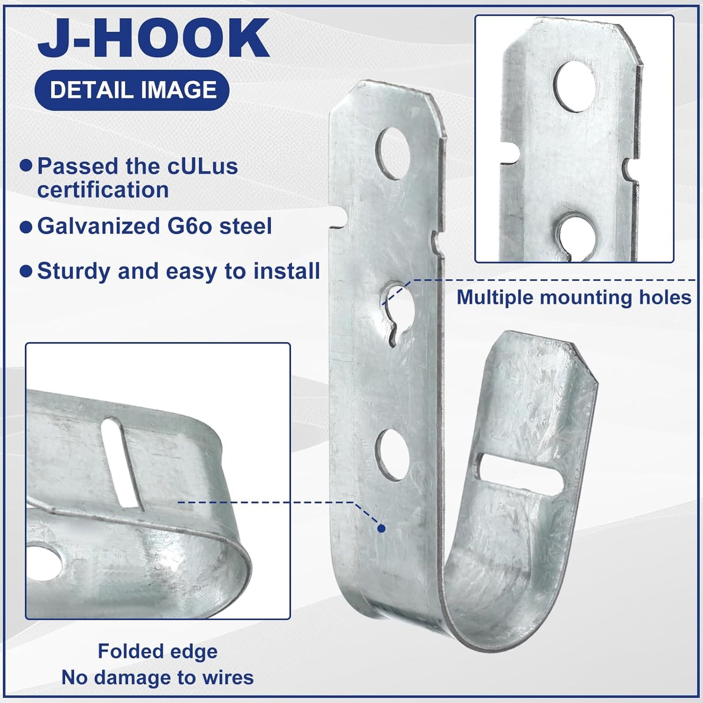 Gisafai 50 Cable Support J Hook, Cable Hooks for Hanging, Heavy Duty Metal Hooks for Wire Management, G60 Galvanized Steel (1/5-16 Inch)