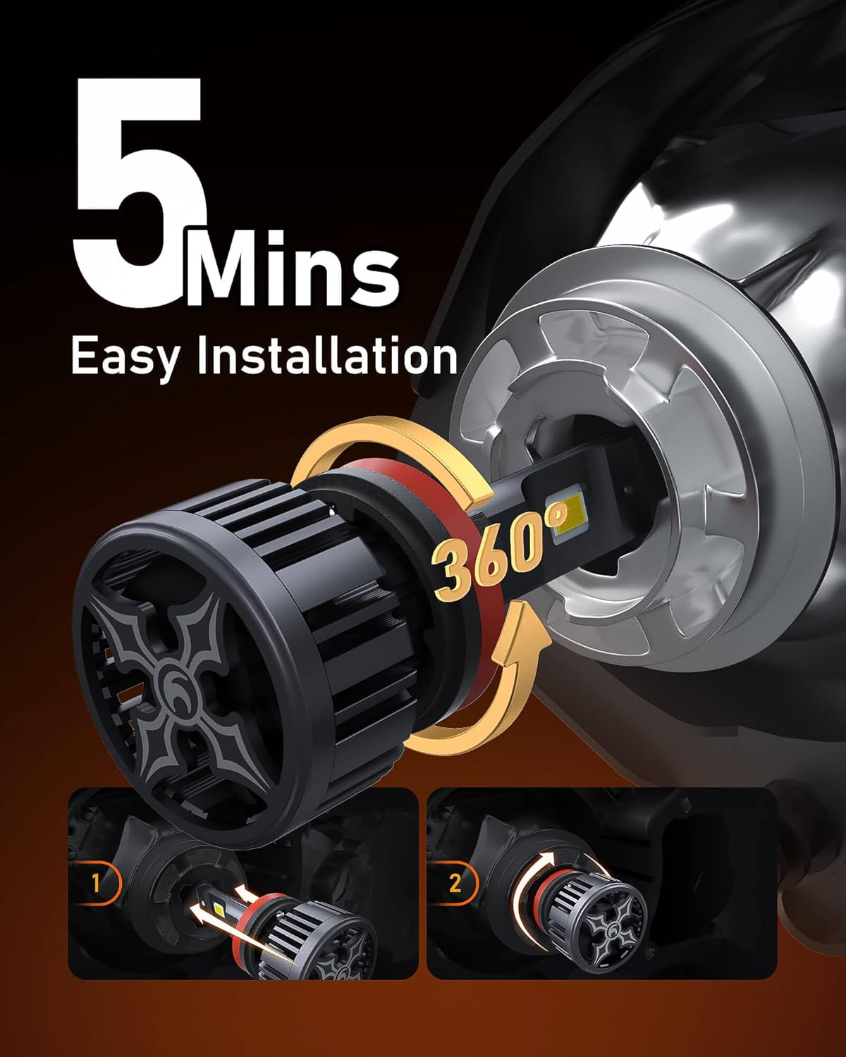 Hikari 2025 25000LM 9007 HB5 Dual Beam LED Bulbs, Fog Light, 45W Upgraded Core Chips, High Lumens LED Kit, 6000k Cool White, IP68 Waterproof, Foglight