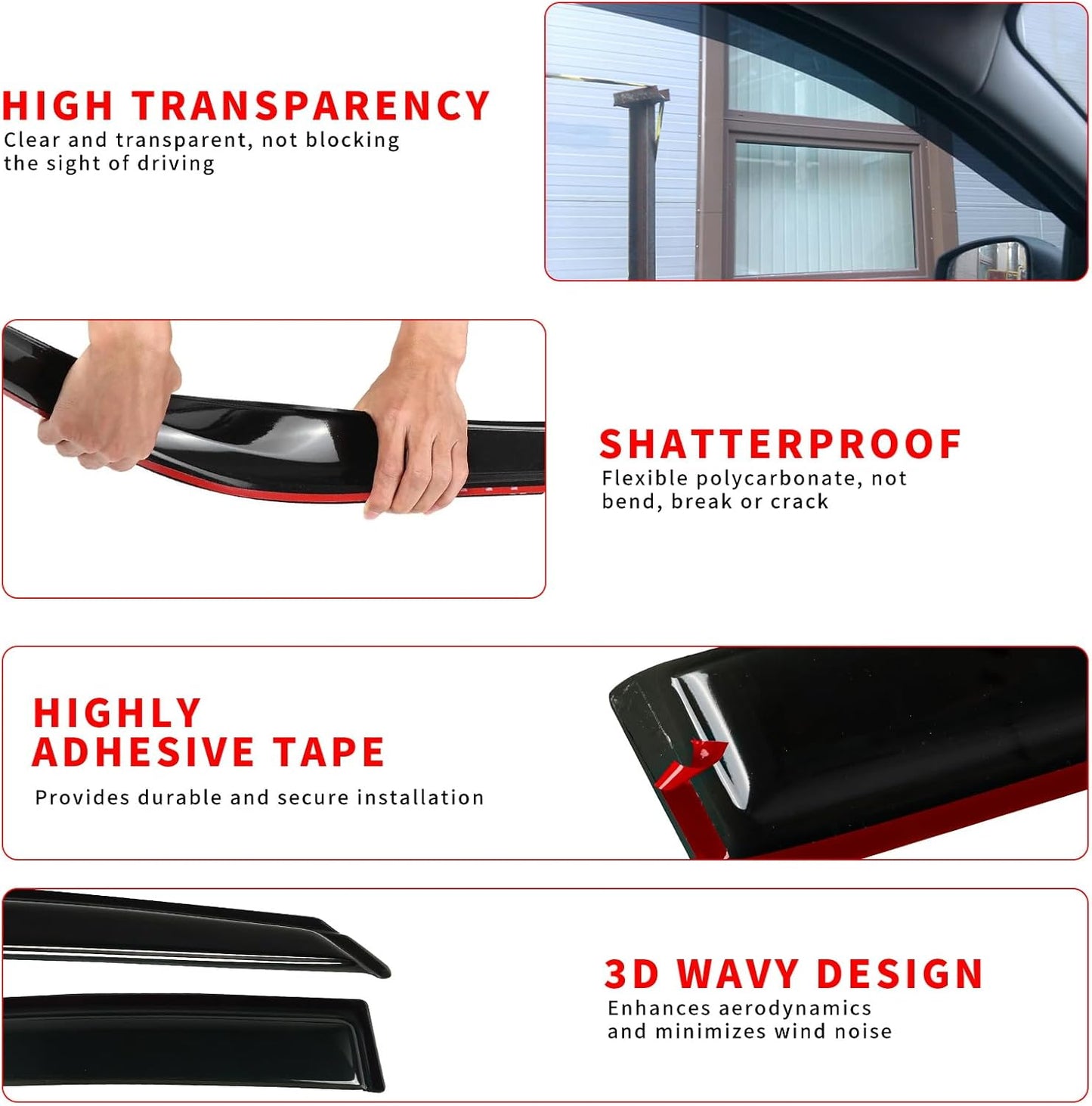 Rain Guard Fit for 2007-2017 Jeep Wrangler Unlimited 4-Door & 2018 Jeep Wrangler JK Unlimited 4-Door, Outside Mount Side Window Visor Deflector, Dark Smoke Vent Shade Shield, 4pcs