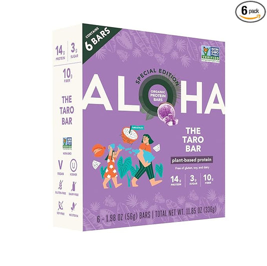 ALOHA Organic Plant Based Protein Bars | The Taro Bar - Special Edition | 6 Count, 1.98oz Bars | Vegan, Low Sugar, Gluten Free, Paleo, Low Carb, Non-GMO, Stevia Free, Soy Free, No Erythritol