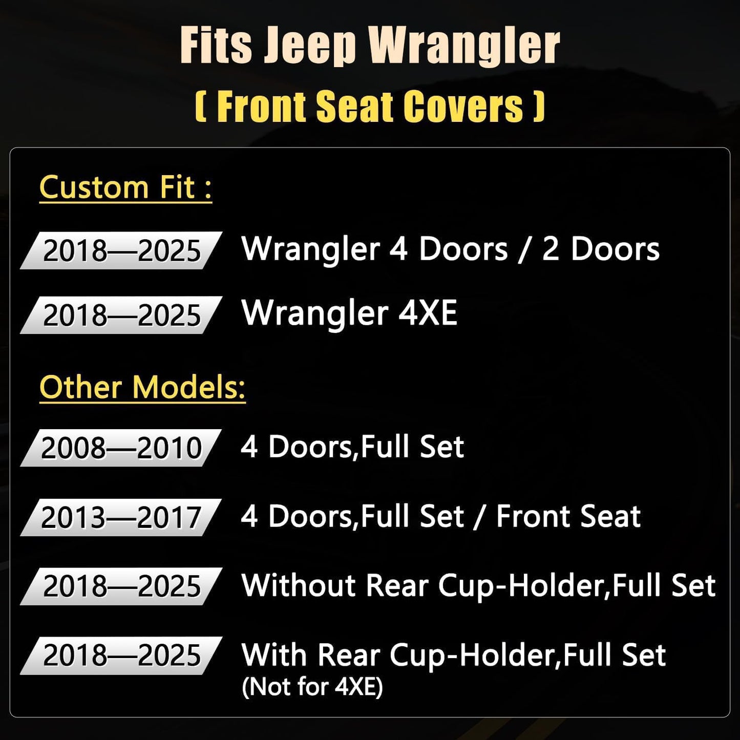 GIANT PANDA Customized Front Car Seat Covers for Jeep Wrangler 2/4 Door JL Sahara Sport Rubicon Unlimited Willys 4xe 2018 2019 2020 2021 2022 2023 2024 2025,Faux Leather - (Black)