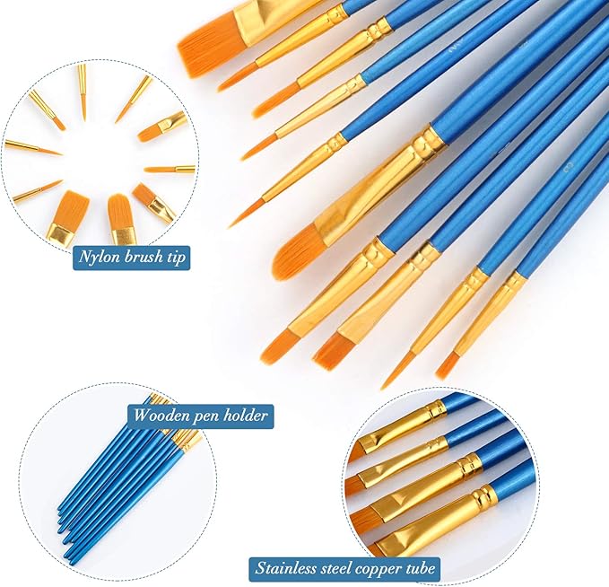 Acrylic Paint Brush Set, 4 Packs / 40 pcs Nylon Hair Brushes for All Purpose Oil Watercolor Painting Artist Professional Kits