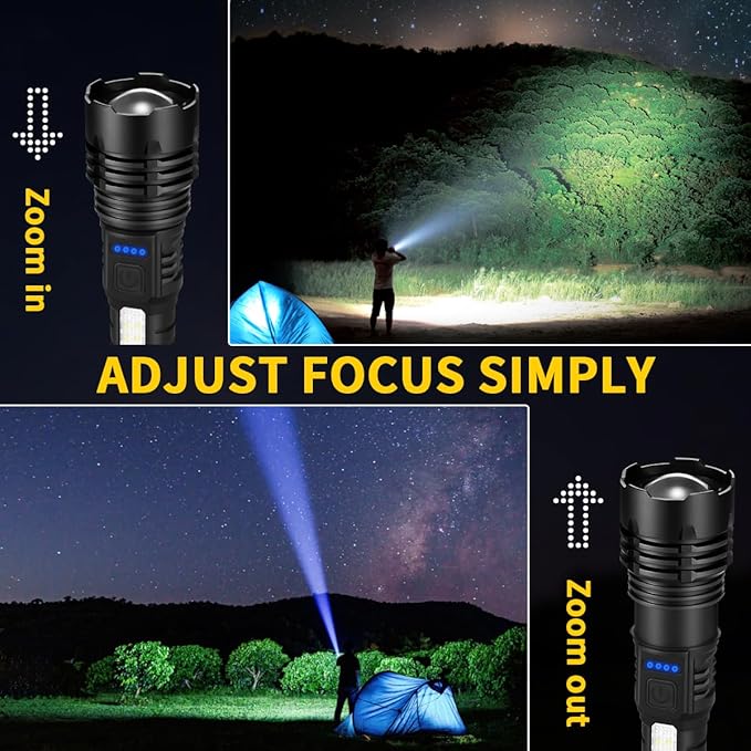 Rechargeable Flashlights High Lumens, 7Mode Super Bright Flashlight Powerful, Adjustable Tactical Flash Light High Powered, LED Flashlights for Home Emergency Hunting Camping Essentials Gear