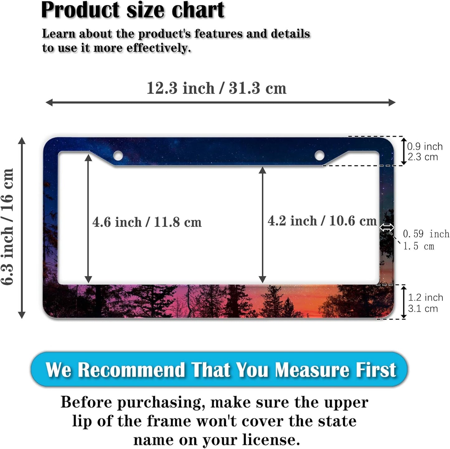 Car Plate Frame for Women Multicolor License Plate Frames for Men Forest Night Sky Universal Aluminum Car Accessory 2 Pack with Screw Covers Set