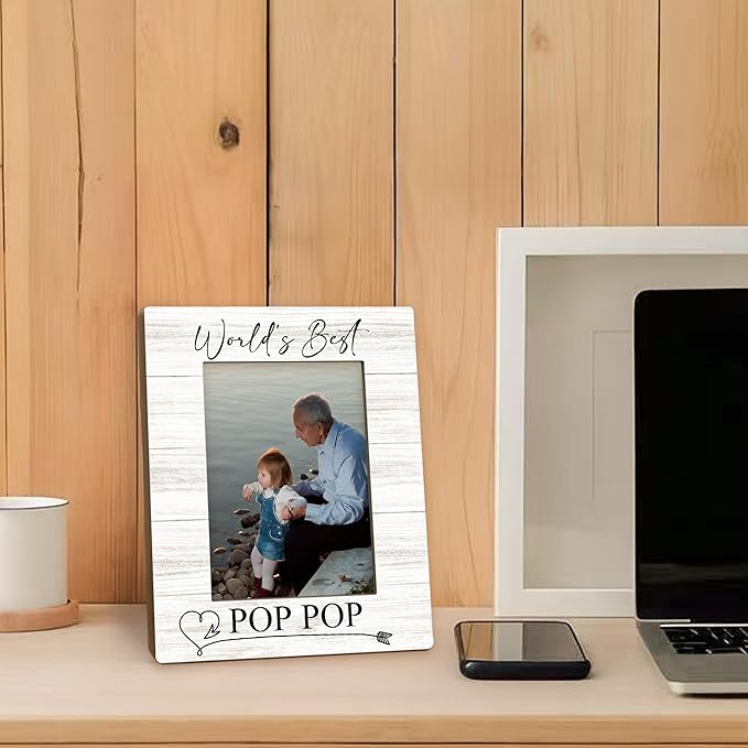 Fathers Day Pop Pop Picture Frames - Grandpa Photo Frame, Grandpa PopPop Gifts for Father's Day Birthday from Grandkids Grandchildren, World's Best PopPop Picture Photo Frames for Home Bedroom Decor, 5x7
