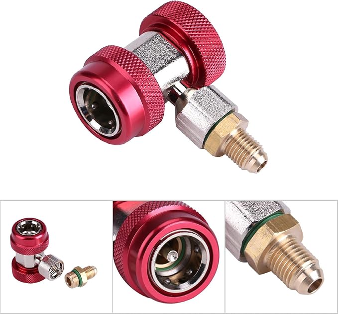 R134 A C Quick Connector Air Conditioning Coupler Adapter with Extractor Valve Core (red high voltage)