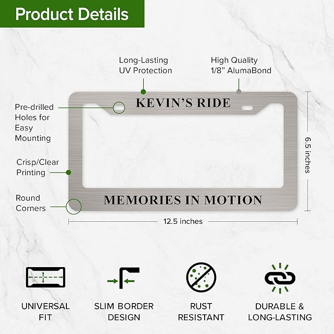 Custom Plate Frame, Personalized Text Plate Holders Metal for Car Tag, 6.5 x 12.5 Inch, Weather Resistant, Made in USA My Sign Center