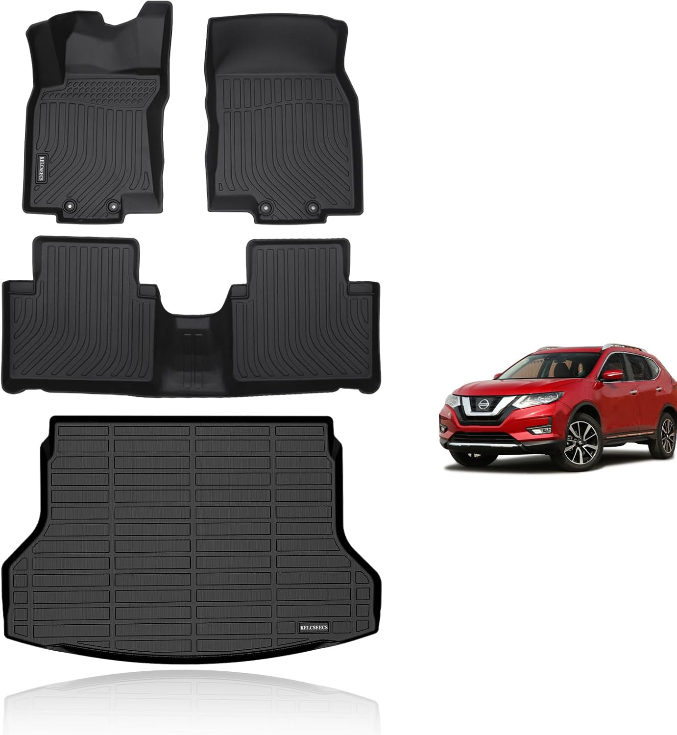 KELCSEECS Floor Mats & Cargo Liner for 2014 2015 2016 2017 2018 2019 2020 Nissan Rogue (Not Fit Sport) Car Mats Cargo Mat Trunk Mat All Weather Rogue Floor Mats Trunk Liner Black