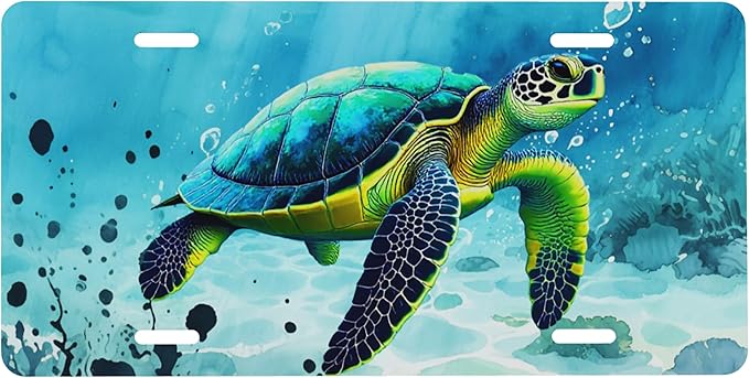 Front License Plate Sea Turtles Beach Vanity Plates Aluminum Metal Decorative Car Tag Novelty License Plate Cover for Men Women ‎6 * 12 in (4 Holes)