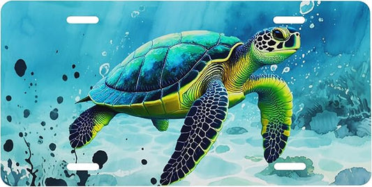 Front License Plate Sea Turtles Beach Vanity Plates Aluminum Metal Decorative Car Tag Novelty License Plate Cover for Men Women ‎6 * 12 in (4 Holes)