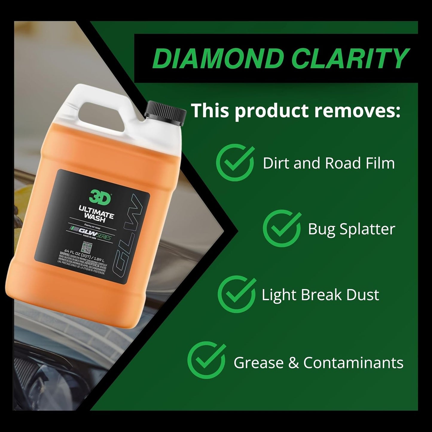 3D GLW Series Ultimate Wash – pH Neutral Car Wash Soap with Ultra Foam – Scratch-Free, High-Foaming Shampoo for Paint Protection – Safe for All Finishes - 16 oz