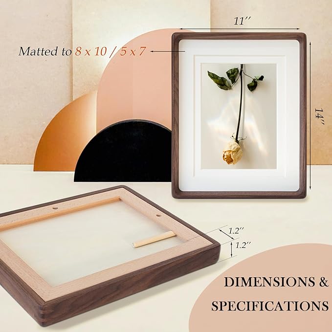 11x14 Wooden Picture Frame with Double Mat - Natural American Black Walnut Wood Photo Frame Matted to 8x10 & 5x7 | Tabletop & Wall | Brown