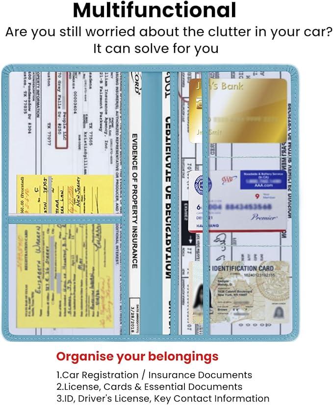 Car Registration & Insurance Card Holder Leather Auto Glove Box Organizer Document Wallet with Magnetic Shut
