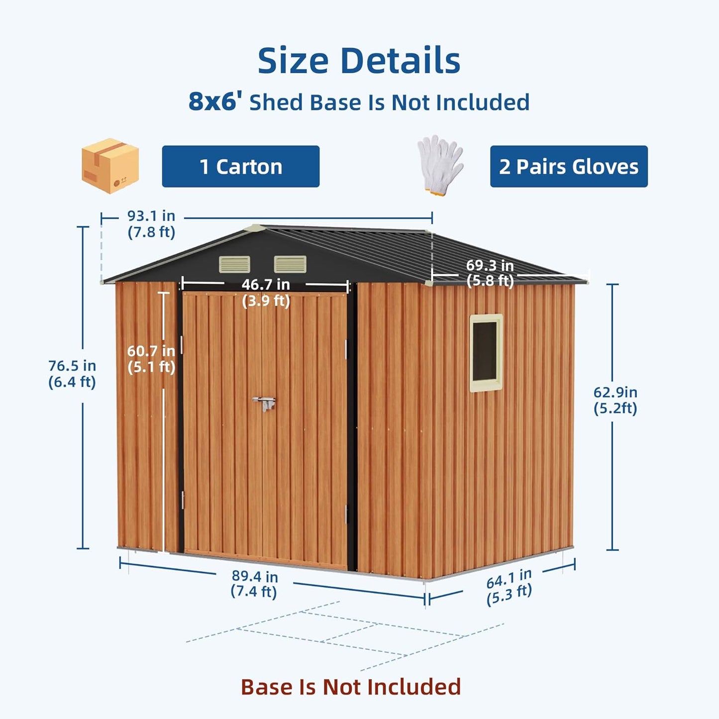 8x6FT Outdoor Storage Shed, Metal Garden Shed with Lockable Doors and Window, Large Tool Shed for Backyard, Patio and Lawn
