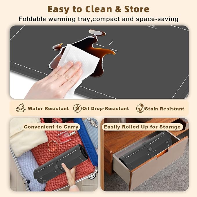 Food Warming Mat,Electric Warming Tray,Versatile Full Surface Heating,Silicone Heating Mat with 3 Temperature Settings and Auto-Off,Food warmer mat for Parties, Buffets Party, Home,Travel