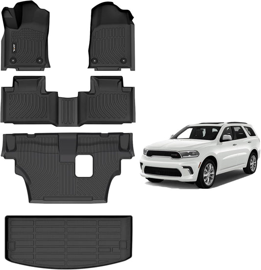AIPOIL® Floor Mats & Cargo Liner Set for 2016-2024 2025 Dodge Durango (7 Passenger Bench) All Weather Protection TPE Anti-Slip Automotive Full Set Custom Car Mats Accessories - Black