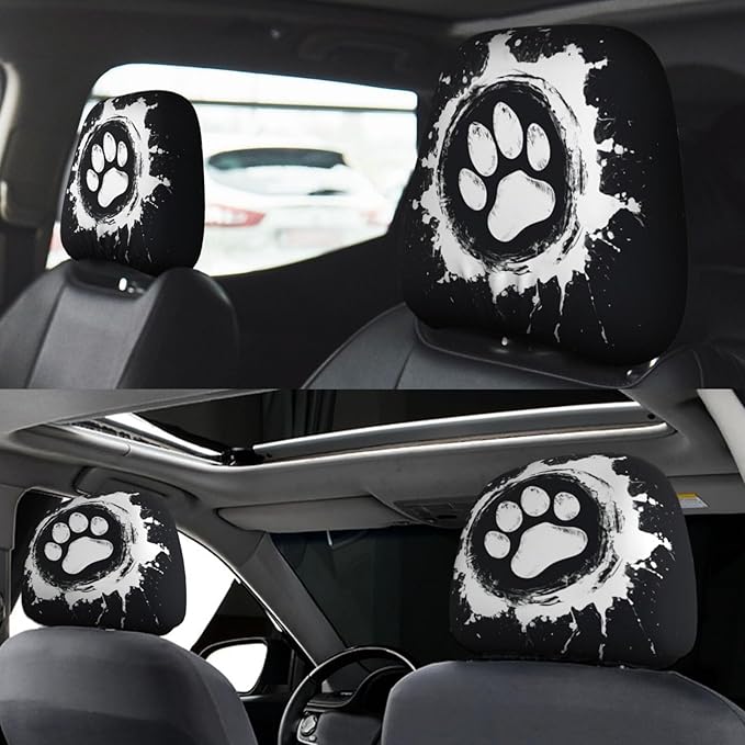 Dujiea 2 Pack Dog Paw Car Headrest Covers, Universal Soft Car Seat Head Rest Cover Protector, Vehicle Accessories Fabric Headrest Cover for Cars Vans Trucks
