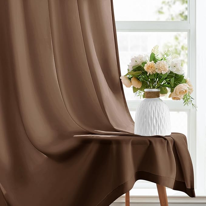 HOMEIDEAS Non-See-Through Brown Privacy Sheer Curtains, 52 X 84 Inches Long 2 Panels Sheer Curtains Light Filtering Window Drapes for Bedroom Living Room