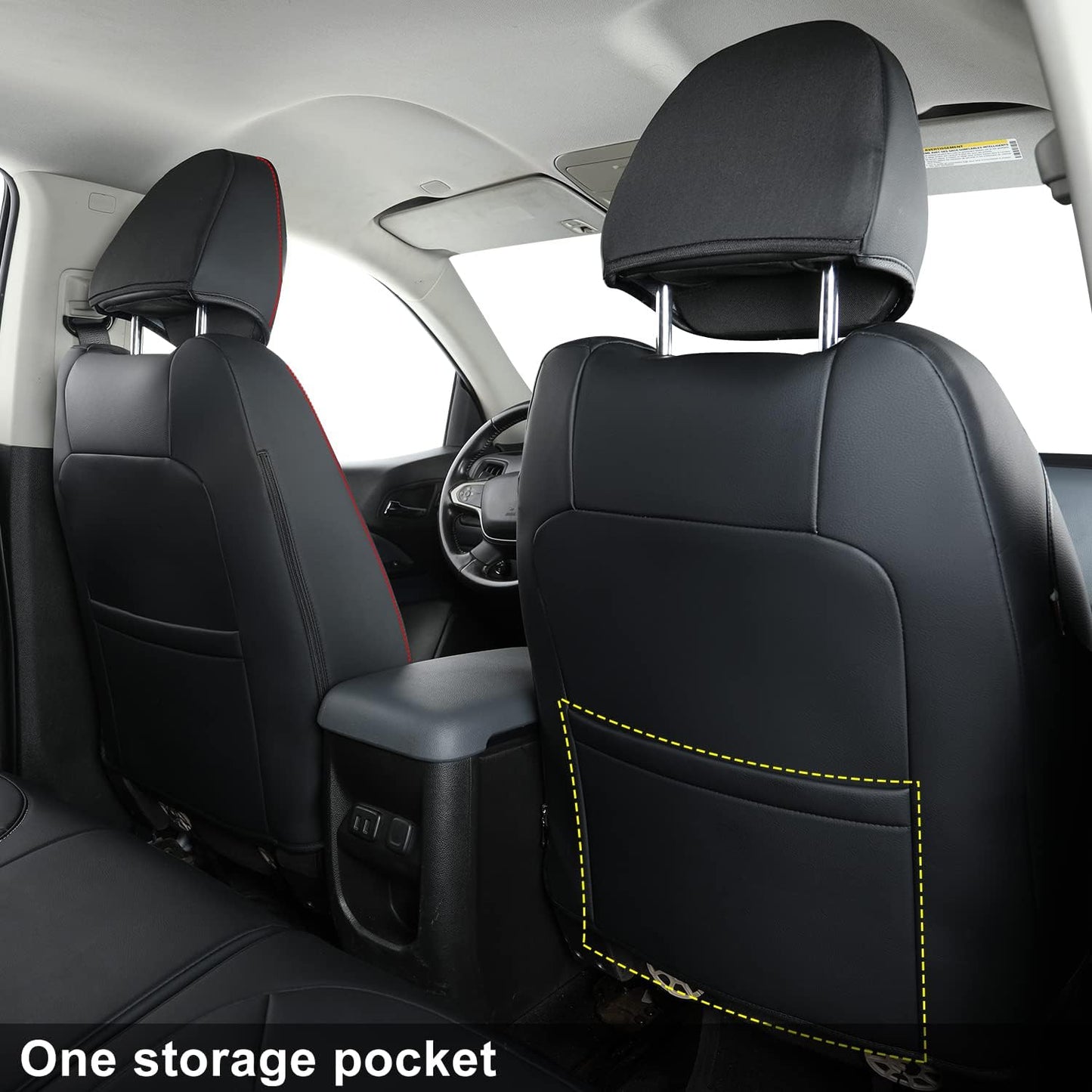 LUCKYMAN CLUB Chevy Colorado Seat Covers, fit for 2015-2022 Colorado Crew Cab Z71 LT ZR2 Work Truck with Faux Leather (Black&Red)