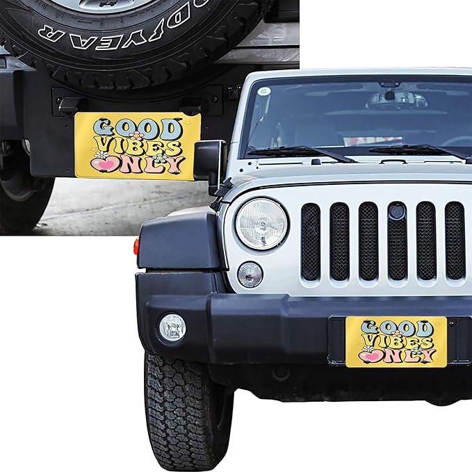 Front License Plate Good Vanity Plates Aluminum Metal Decorative Car Tag Vibes Novelty License Plate Cover for Men Women ‎6 * 12 in (4 Holes)