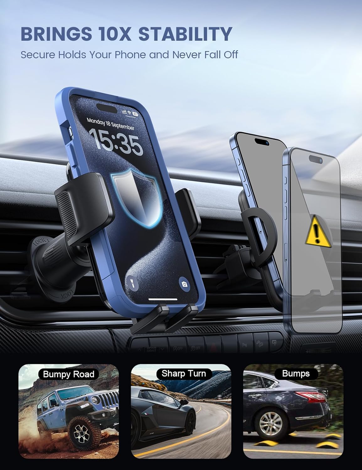 Lamicall 2025 Wider Clamp & Metal Hook Car Phone Holder Vent [Thick Cases Friendly] Phone Holders for Your Car Mount Automobile Hands Free Cradle Air Vent for Smartphone (Dark Grey)