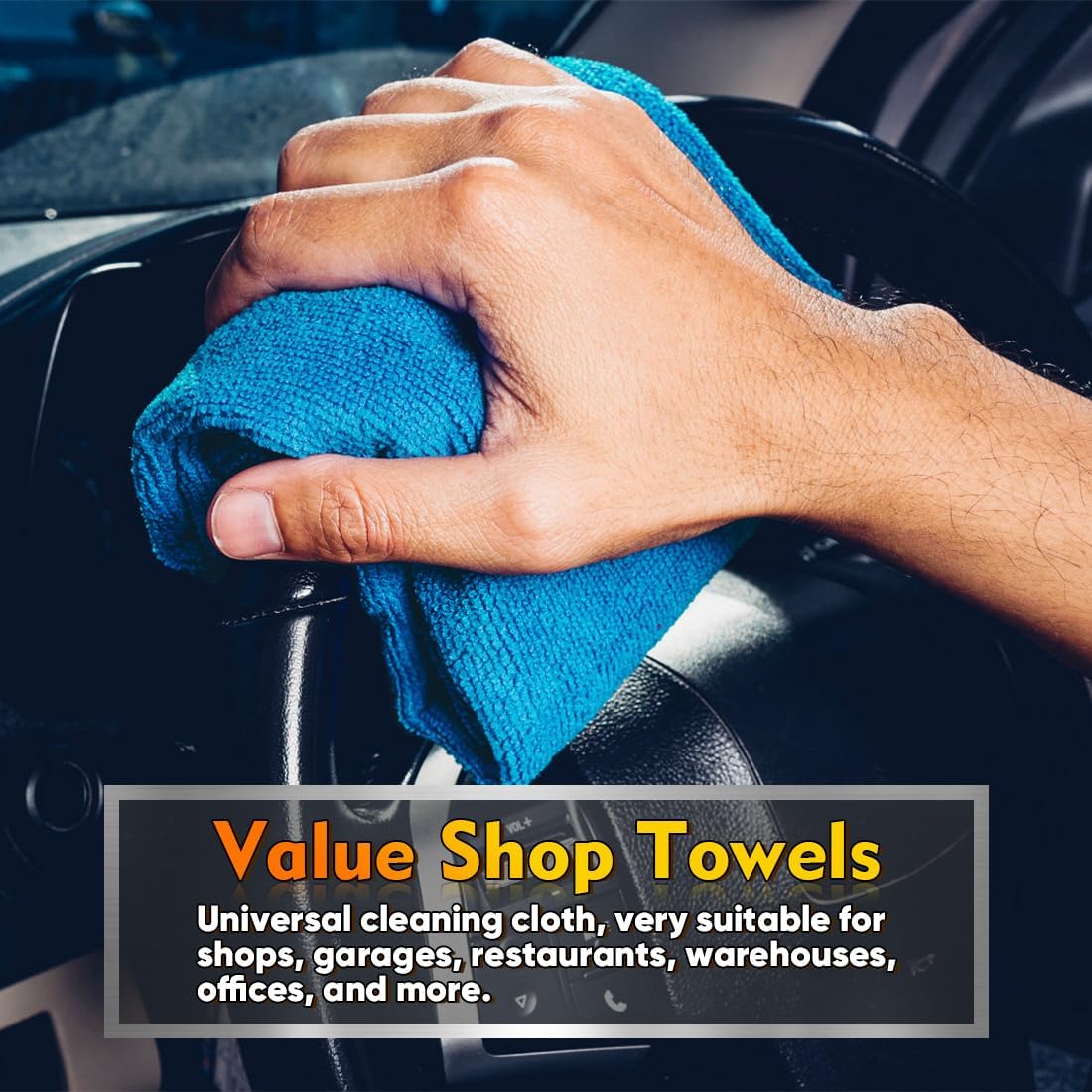 HOMEXCEL Blue Shop Towels 100 Pack, Reusable Microfiber Towels for Cars, Bulk Multipurpose Microfiber Cleaning Cloths, Lint Free Cleaning Rags for Car, House and Kitchen, 11.5 x 11.5 inch