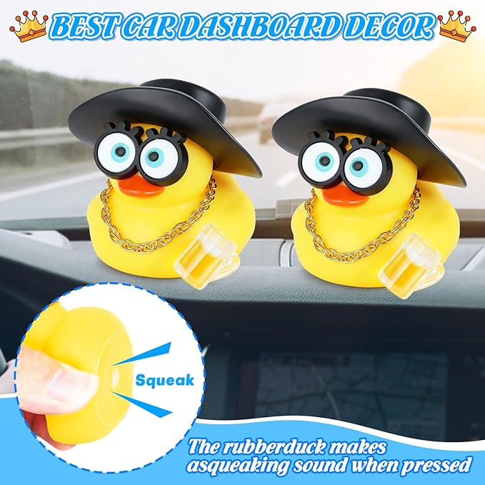 BOZILY Cowboy Rubber Duck Car Decor with Detachable Accessories (Hat, Golden Chain, Beer Mug) - Funny Dashboard Ducky Ornament for Car Enthusiasts, Office & Truck Decoration