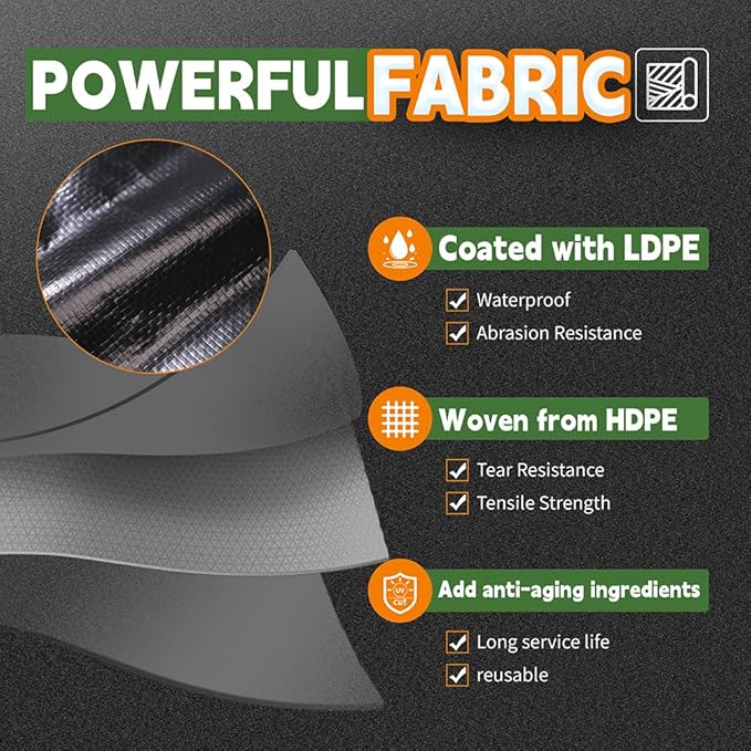 RAINDEWAY Large Black Tarp 14x14 Feet, UV Resistant, 8 Mil Multipurpose Medium Duty Waterproof Poly Tarp Cover with Metal Grommets and Reinforced Edges by RAINDEWAY
