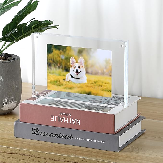 JUXYES 8.5 x 5.5 Clear Acrylic Business License Frame Magnetic Certificate Display Frame, Acrylic Sandwich Frames Frameless Picture Frame Tabletop Magnetic Frames for Business License Certificate
