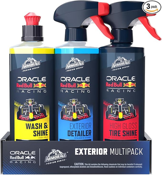 Armor All Podium Series 3-Piece Exterior Car Detailing Kit Developed with Oracle Red Bull Racing, Includes Hybrid Ceramic Wash & Shine, Exterior Detailer Spray, and Tire Shine Spray, 16 fl oz Each