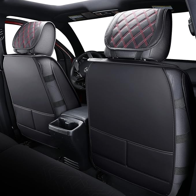 Aierxuan Toyota Tacoma Car Seat Covers Custom Fit 2005-2025 TRD Pro Magnetic Gray Trail Edition SR Double Cab Pickup Truck Waterproof Leather Full Seat Cushions(Full Set, Black-Red)