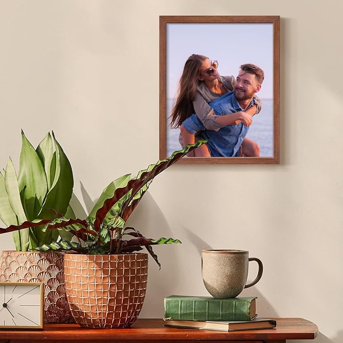 Renditions Gallery 8X10 Custom Photo Prints with Real Wood Picture Frames. Create Personalized Photos with Peel & Stick Photo Frames. Single, Brown Frame