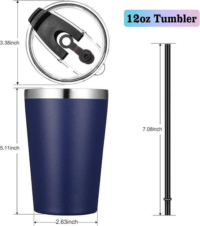 VEGOND 12oz Tumbler Stainless Steel Tumbler bulk Vacuum Insulated Double Wall Travel Tumbler with Lid and Straw Reusable Tumbler, Navy blue 6 Pack