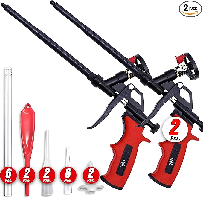 Luft Professional Expanding Foam Spray Gun (2 Insulation Guns + 9 Extenders) PU Insulating Applicator Heavy Duty Metal Body Dispensing Foam Gun Suitable for Caulking, Filling, Sealing (2 Pack)