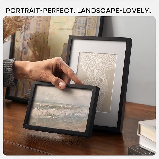 Homeforia 5x7 Picture Frame Black, High End Metal 5 x 7 Black Frames with Mat 4 x 6 for Art, 5x7 Desk Frame Matted to 4x6 inch Photo, 5 by 7 Wall or Tabletop Frames, Tempered Glass, Wall Kit, Set of 1