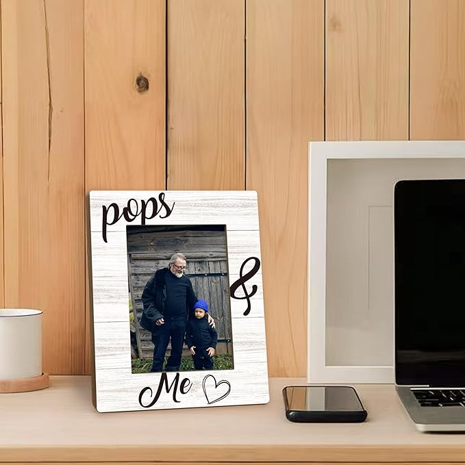 Fathers Day Pops Picture Frames - Grandpa Photo Frame, PopsGrandpa Gifts for Father's Day Birthday from Grandkids Grandchildren, Pops and Me Picture Grandpa Photo Frames for Home Bedroom Decor, 5x7