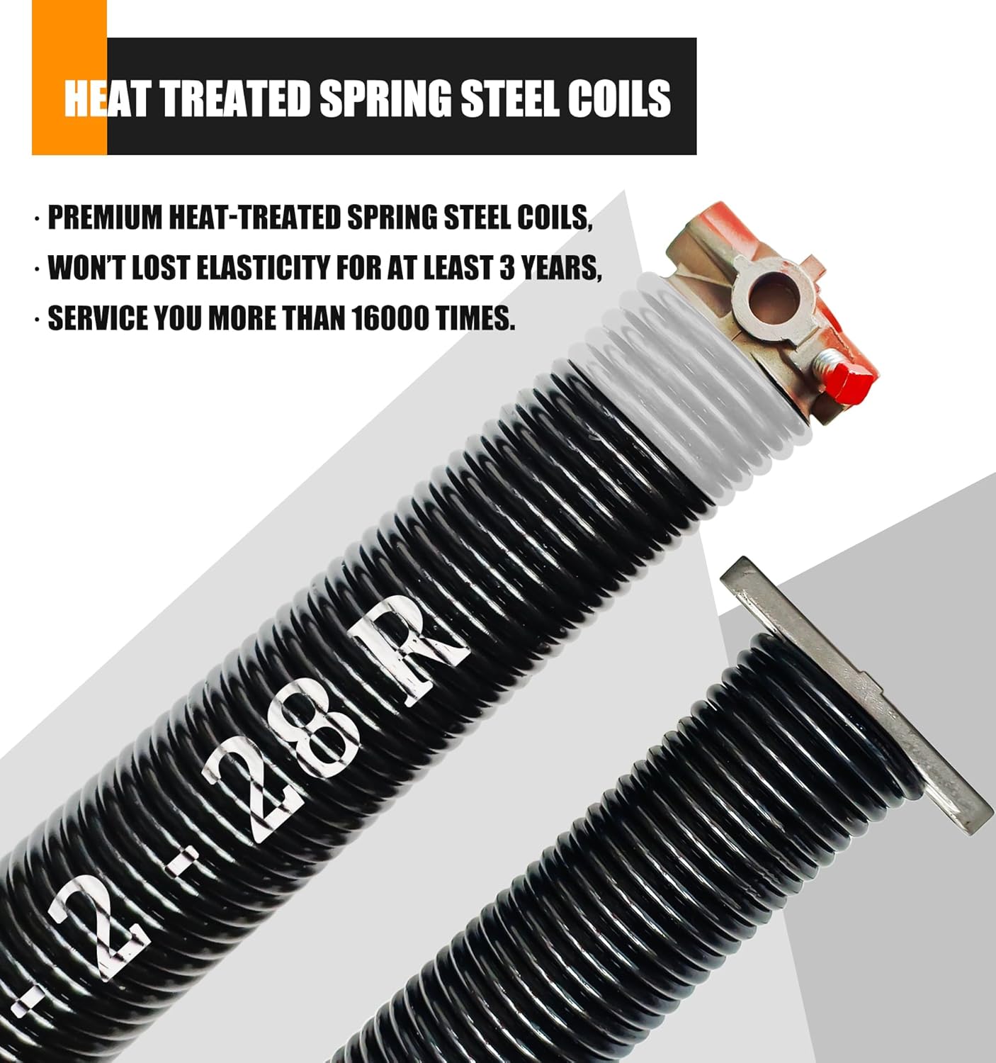 Garage Door Torsion Spring Set, Pair of 2" Electrophoresis Coated Garage Door Spring Replacement with 2 Non-Slip Winding Bars and Bearing, Minimum 16000 Cycles (.218x2x28")