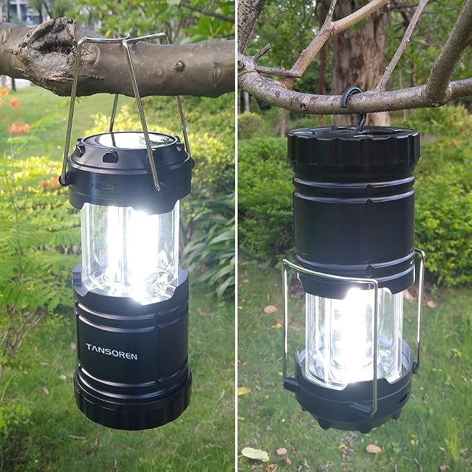 Solar USB Rechargeable COB LED 3 AA Power Camping Lantern with Magnetic Base, Charging for Android, Waterproof Collapsible Emergency LED Light(2 Pack)