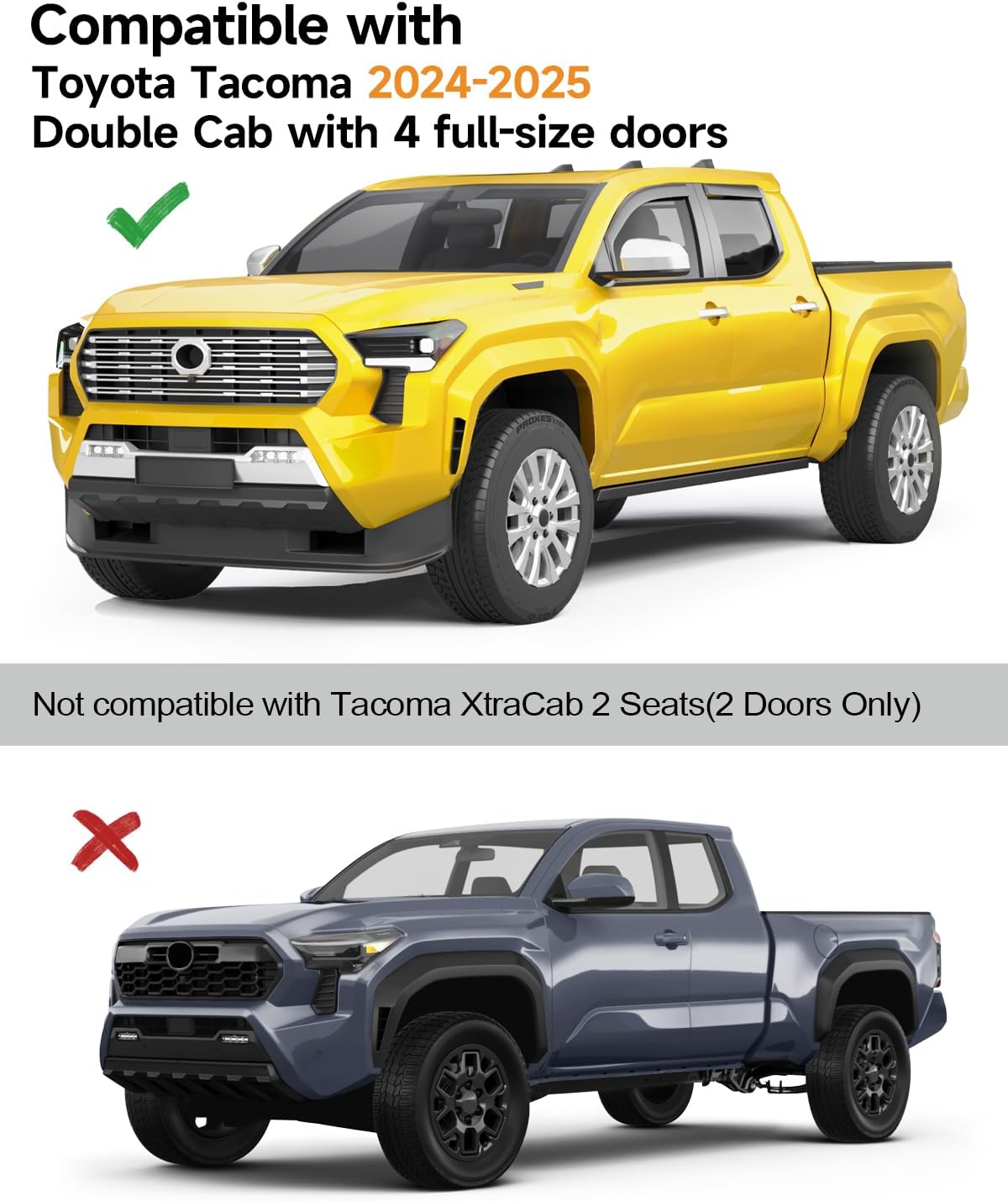 in-Channel Window Rain Guards Fit for Truck Toyota Tacoma 2024 2025 Double Cab with 4 Full-Size Doors Extra Durable Window Deflectors Vent Visors Shades Car Accessories Visors Rain Guards