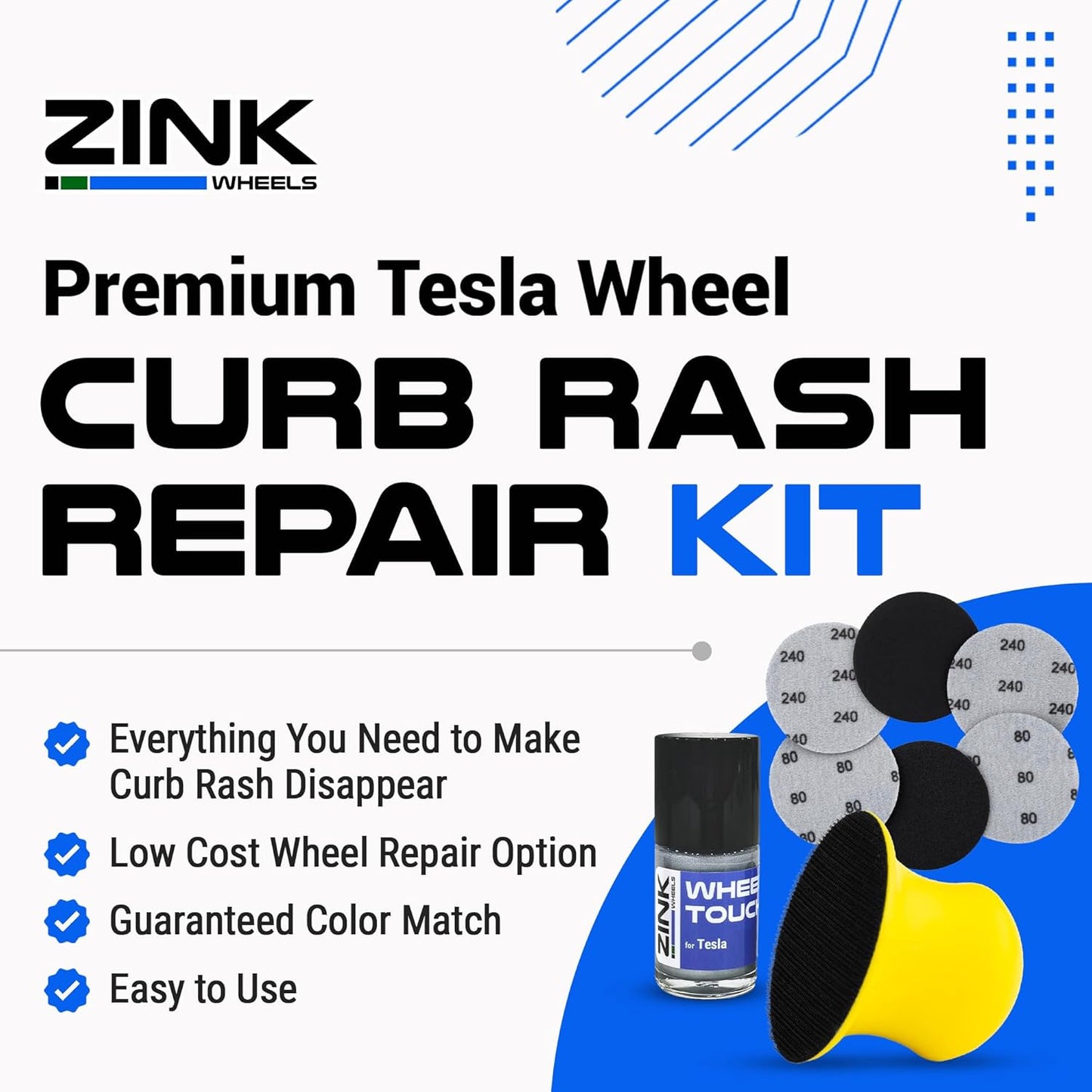 Premium Tesla Wheel Curb Rash Repair Kit for Model X 19-inch Silver Cyclone Rims - DIY Kit with Color-matched Touch Up Paint - Made in USA