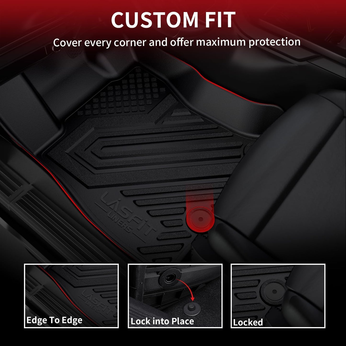 LASFIT Floor Mats&Trunk Liner for Ford Expedition(Not for Max Models) 2018-2024 8 Seats, All Weather TPE Custom Fit for SUV Car Liners, 1st& 2nd& 3rd& Cargo Liner, Black 5pcs