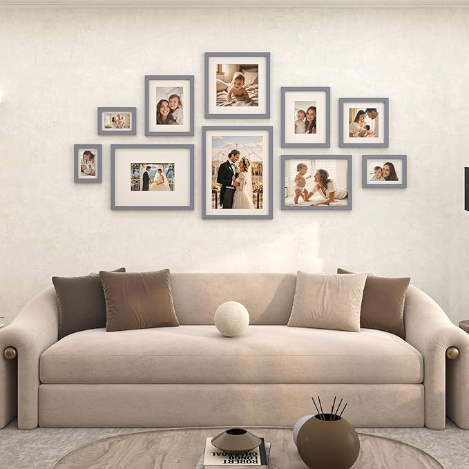 Egofine 5x7 Picture Frames 4 Pack Covered by Plexiglass for Picture 4x6 with Mat or 5x7 whitout Mat Made of Solid Wood for Table Top Display and Wall Mounting Photo Frame, Dark Gray