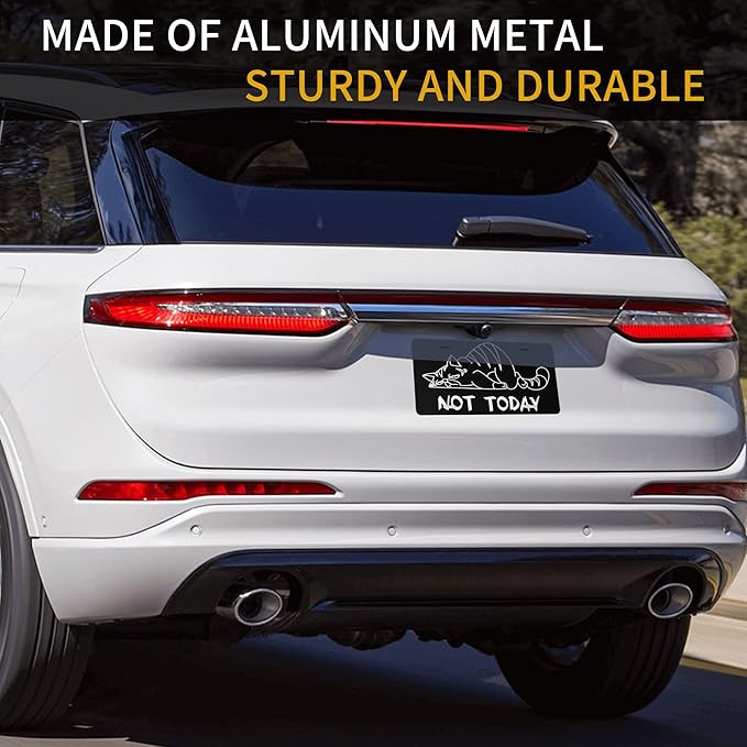Front License Plate Not Today Vanity Plates Aluminum Metal Decorative Car Tag Tired Cat Novelty License Plate Cover for Men Women ‎6 * 12 in (4 Holes)