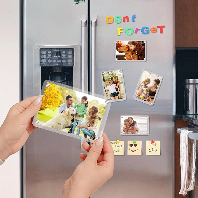 4Pcs Car Photo Holder, Acrylic Magnetic Personalized Car Picture Holder, Car Visor Clip, Universal Photo Frame for Car, Customizable Car Visor Photo Clip for Family & Personal Photos