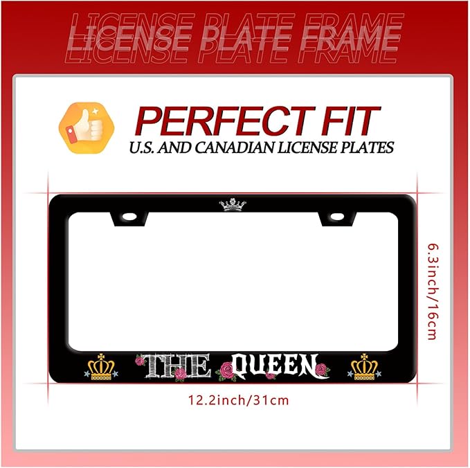 Personalise Queen License Plate Frame Colorful Crown License Plate Frames Funny Auto Accessory Bracket Stainless Steel License Plate for Women Men 6.3x12.3 Inch