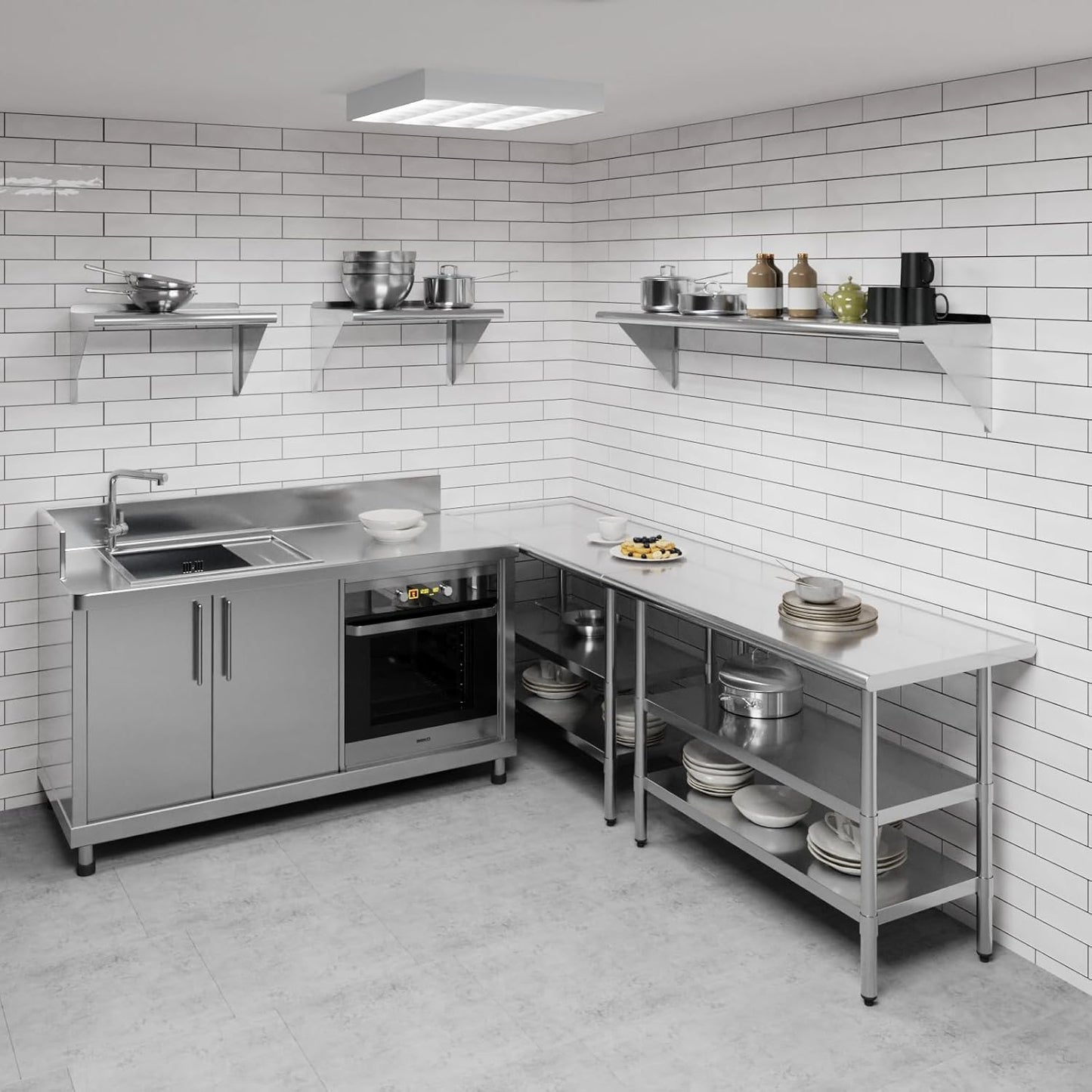 AmGood 60" Long X 14" Deep Stainless Steel Wall Shelf | NSF Certified | Appliance & Equipment Metal Shelving | Kitchen, Restaurant, Garage, Laundry, Utility Room