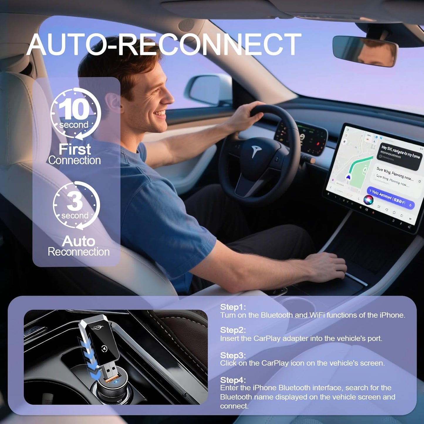 Mini Wireless Carplay Adapter for iPhone&Android Auto 2-in-1, 2025 Upgrade Wired CarPlay to Wireless, Supports Voice Assistant, Plug and Play Car Play for iOS 11+&Android 12+